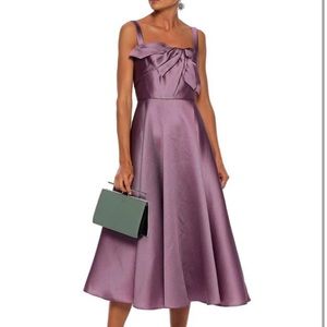 MARCHESA NOTTE Knotted satin-piqué midi dress purple lilac